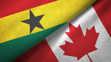 Ghana and Canada two flags textile cloth, fabric texture 