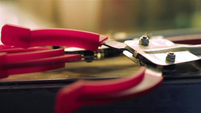 Metal Stick Clamps. Close-Up. 