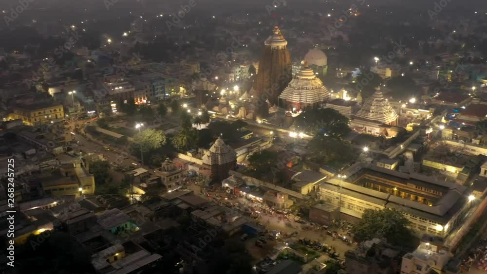 Wall mural Jagannath temple at night, Orissa, India, 4k aerial drone footage