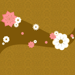 Colored background with pattern and flowers - Vector