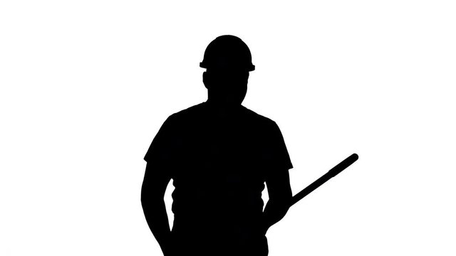 Silhouette Cheerful man playing on the swob like it is a guitar.