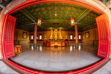 Obraz premium Bang Bua Thong,Nonthaburi, Thailand - 17 January 2019: Borom Racha Kanchanaphisek Temple (Leng Nei Yi Temple 2) place of worship for Chinese descent. Designed with Chinese architecture