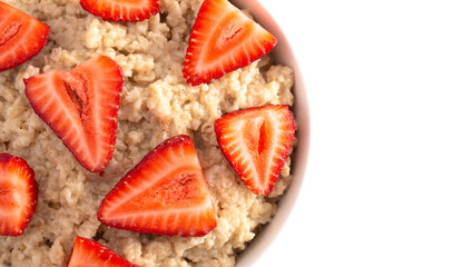 Oatmeal with Strawberries on a White Background