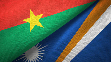 Fototapeta premium Burkina Faso and Marshall Islands two flags textile cloth, fabric texture