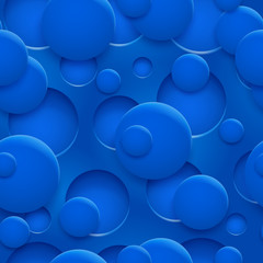 Abstract seamless pattern or background of holes and circles with shadows in blue colors