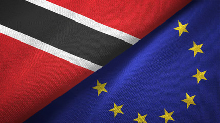 Trinidad and Tobago and European Union two flags textile cloth, fabric texture