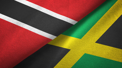 Trinidad and Tobago and Jamaica two flags textile cloth, fabric texture