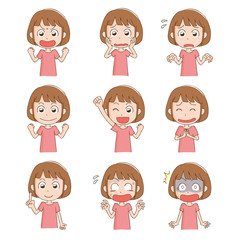 色々な表情の女性のイラスト　喜怒哀楽