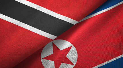 Trinidad and Tobago and North Korea two flags textile cloth, fabric texture