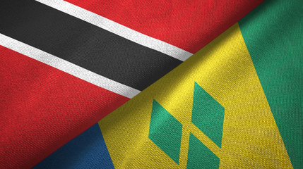 Fototapeta premium Trinidad and Tobago and Saint Vincent and the Grenadines two flags textile cloth