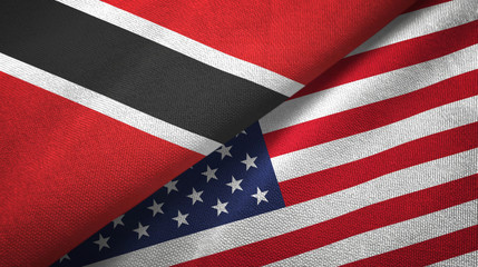 Trinidad and Tobago and United States two flags textile cloth, fabric texture