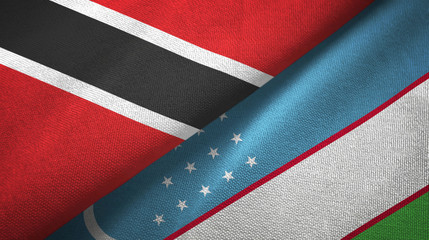 Trinidad and Tobago and Uzbekistan two flags textile cloth, fabric texture