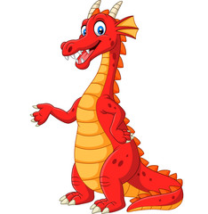 Cartoon happy red dragon presenting © tigatelu