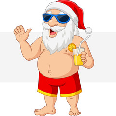 Fototapeta na wymiar Cartoon Santa Claus with a cocktail waving
