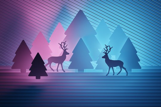 Colorful Chrsitmas scene with reindeers