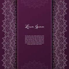 Greeting card or invitation template with filigree lace frame. Design for romantic events