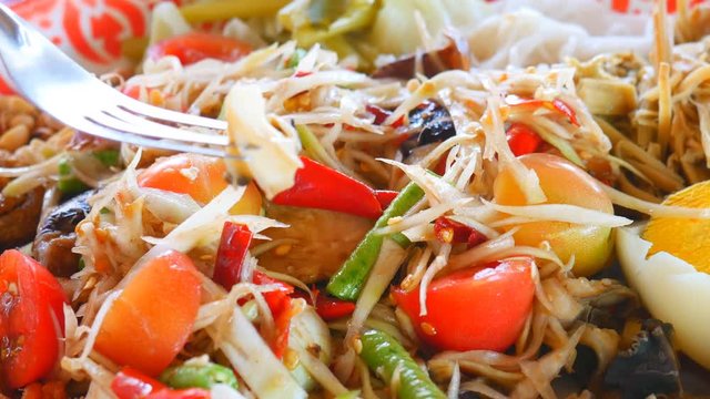 Papaya salad or somtum , Traditional food of Thailand