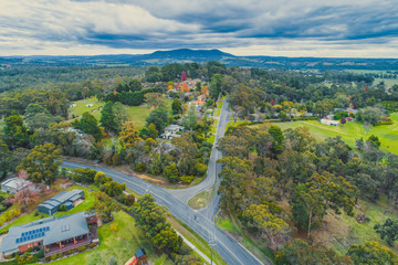 Fototapeta na wymiar Aerial landscape of rural mountainous area in autumn. VIctoria, Australia
