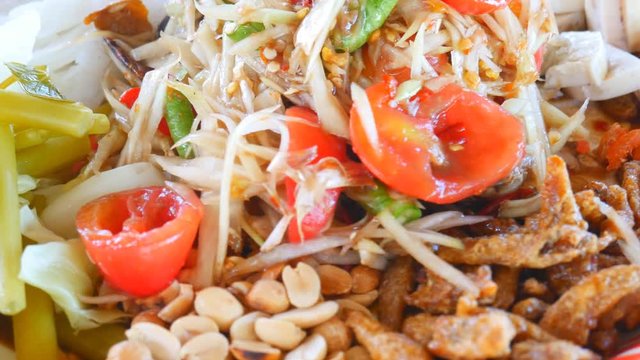 Papaya salad or somtum , Traditional food of Thailand
