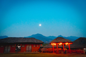 Fototapeta na wymiar Sunrise in Chinese Village Pai, Thailand