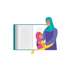 islamic mother with daughter with sacred book