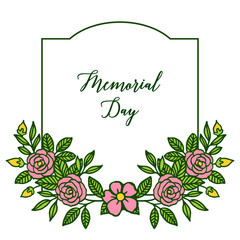 Vector illustration template of memorial day with ornate of pink rose flower frame