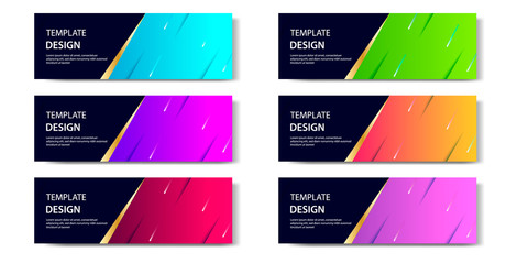 6 Set of Abstract geometric business banner template with vibrant dynamic color gradation in blue, purple, red, orange and green