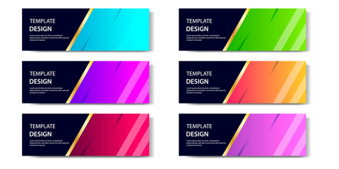 6 Set of Abstract geometric business banner template with vibrant dynamic color gradation in blue, purple, red, orange and green