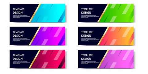6 Set of Abstract geometric business banner template with vibrant dynamic color gradation in blue, purple, red, orange and green