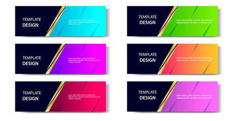 6 Set of Abstract geometric business banner template with vibrant dynamic color gradation in blue, purple, red, orange and green