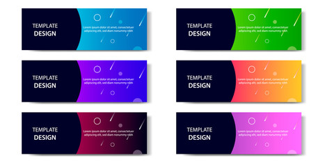 6 Set of Abstract geometric business banner template with vibrant dynamic color gradation in blue, purple, red, orange and green