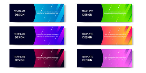 6 Set of Abstract geometric business banner template with vibrant dynamic color gradation in blue, purple, red, orange and green