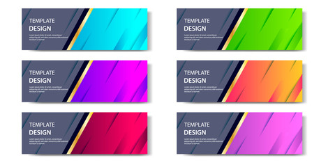 6 Set of Abstract geometric business banner template with vibrant dynamic color gradation in blue, purple, red, orange and green