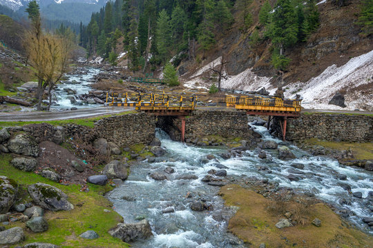 Beautiful landscape of mountains and stream during trip Palhagam to Aru Valley as a paradise on earth is the famous place of travel destination when touring in Jammu and Kashmir state India