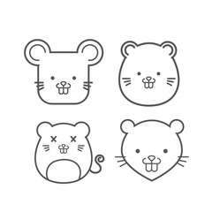 thin line vector icon set - rat, mouse, hamster, squirrel face icon logo, minimal style. - Vector