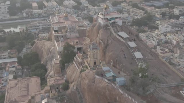Rock fort in Trichy, India, 4k aerial ungraded/raw