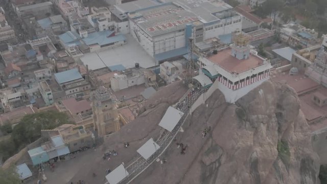 Rock fort in Trichy, India, 4k aerial ungraded/raw
