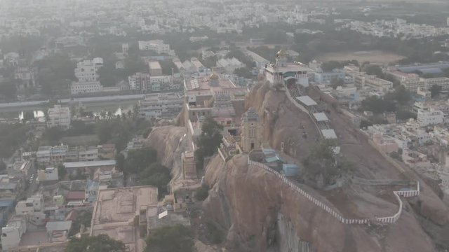 Rock fort in Trichy, India, 4k aerial ungraded/raw