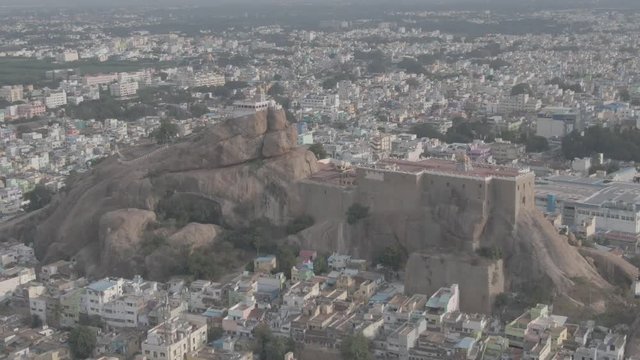 Rock fort in Trichy, India, 4k aerial ungraded/raw