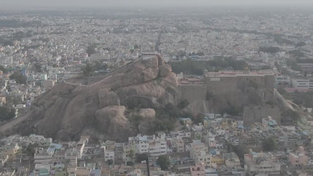 Rock fort in Trichy, India, 4k aerial ungraded/raw
