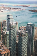 Aerial view of the big city on the shore
