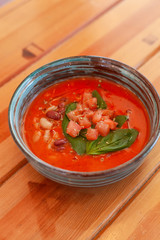 Seasonal vegetarian gazpacho with herbs and tomatoes