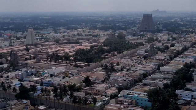 South India Gopuram Srirangam Trichi, India, 4k aerial ungraded