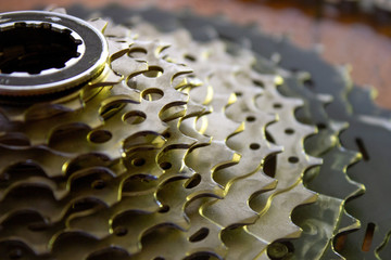 close up of sprocket, cycling equipment cassette