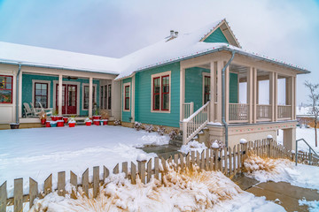 Lovely home on a snowy landscape during winter