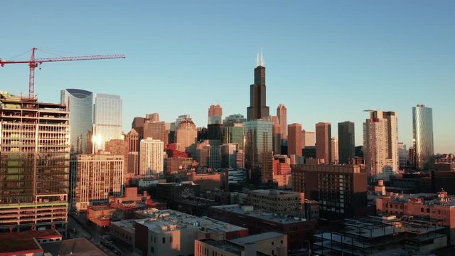 Aerial View Moving up to 400 Feet in Downtown Chicago Illinois