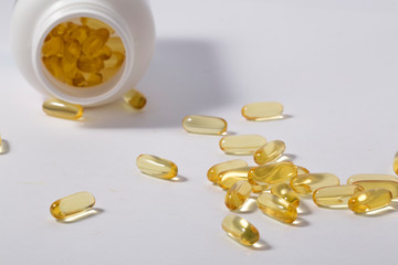 Fish oil omega3 soft gel capsule pills.