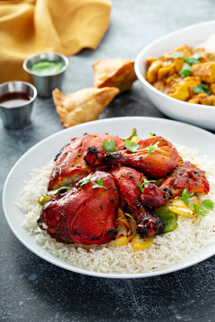 Whole Tandoori Chicken With Jasmine Rice, Indian Food