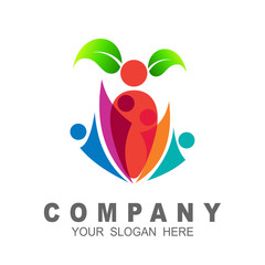 Human character logo sign, Leaf logo sign, leaf and people icon