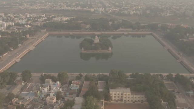 Madurai Vandiyur Mariamman Teppakulam temple, India, 4k aerial ungraded/raw